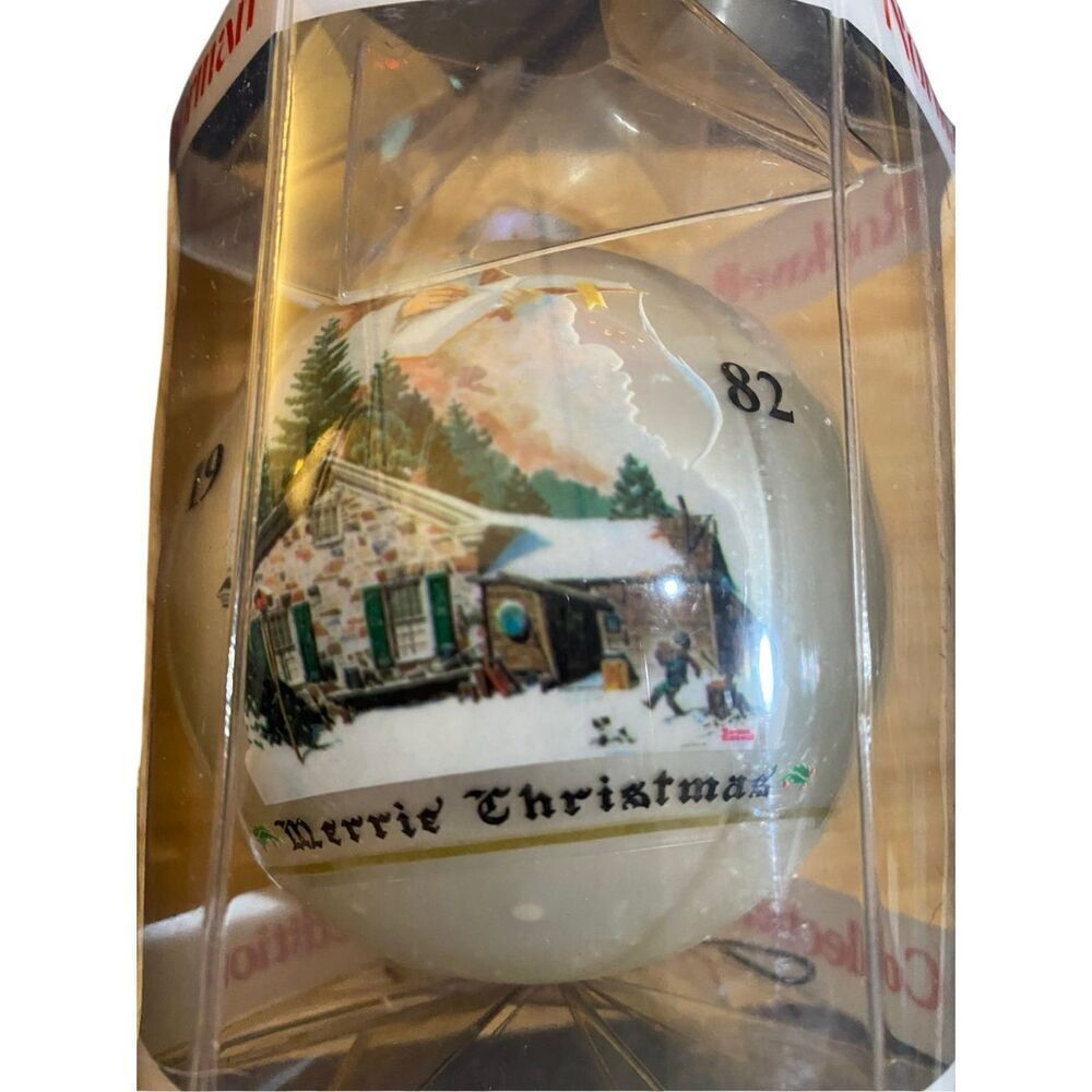 Vintage Norman Rockwell, 1982 Christmas glass ornament inbox people